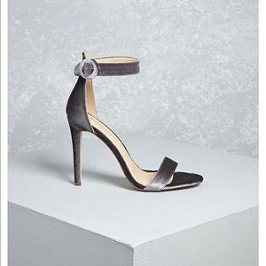 New Grey Velvet Sandal Heels Ankle Strap Buckle